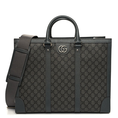 Gucci GG Supreme Monogram Textured Dollar Calfskin Large Ophidia Tote Bag Grey Black Graphite Grey 1 of 13