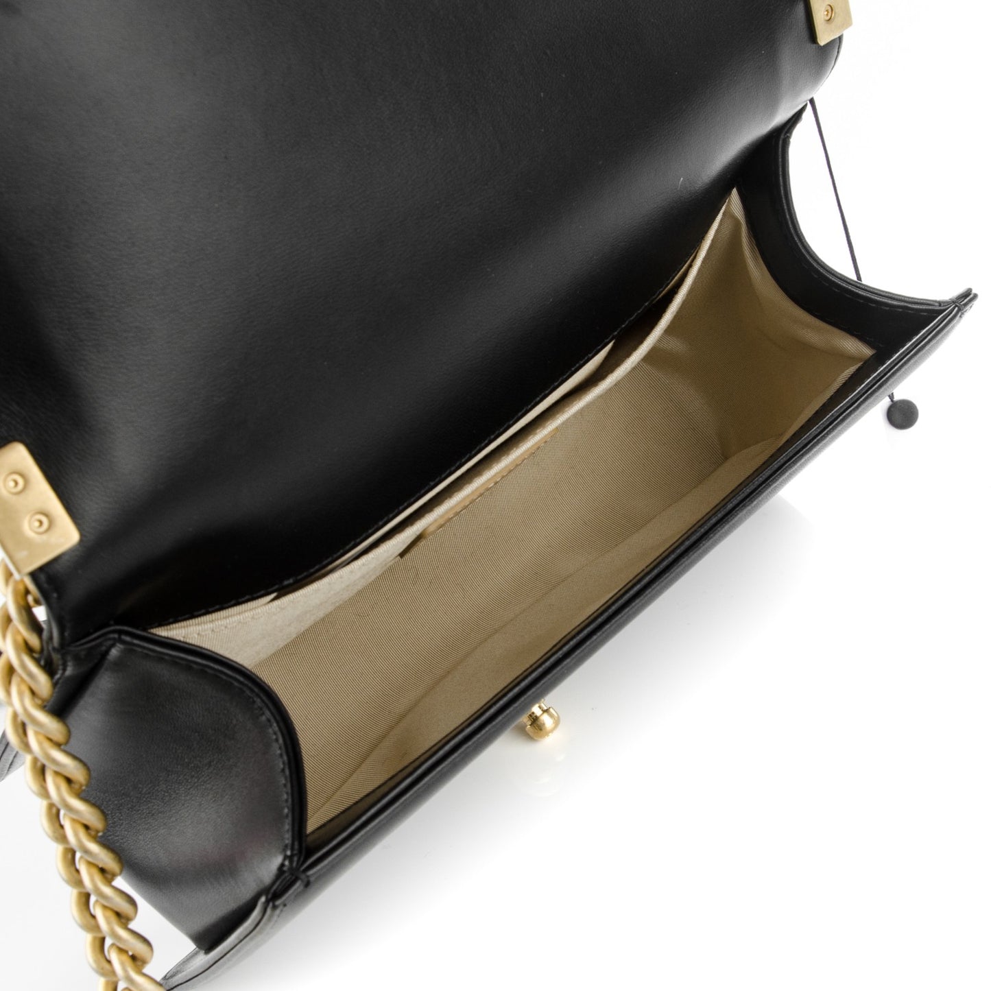 Lambskin Quilted Medium Chain Detail Boy Flap Black
