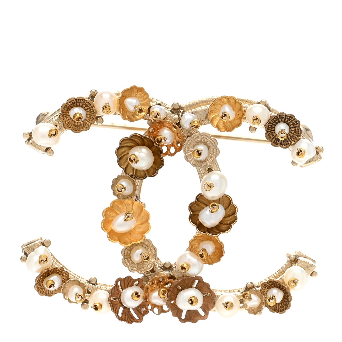 Pearl Camelia CC Brooch Gold