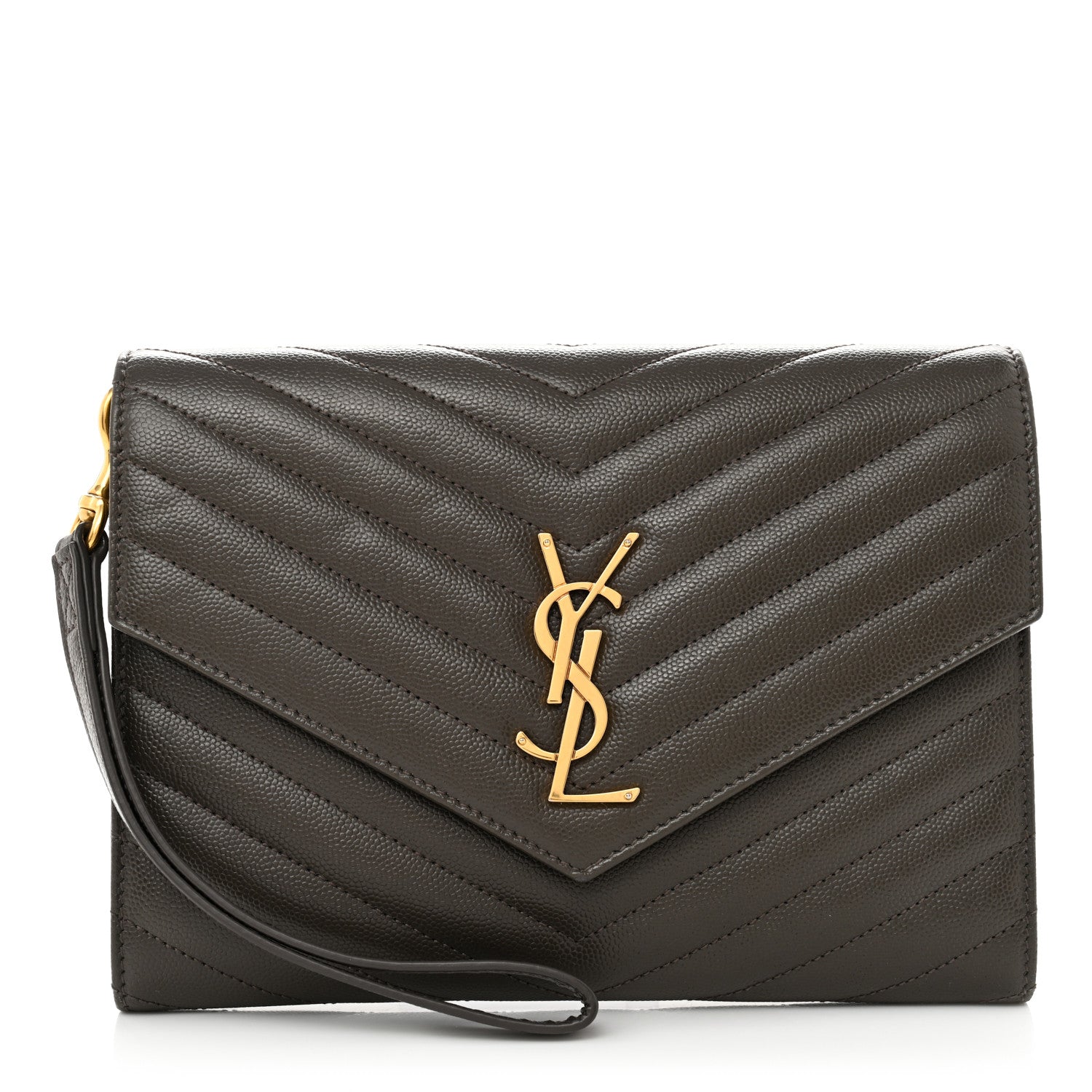 Saint Laurent Grain De Poudre Matelasse Chevron Monogram Envelope Clutch Earth 1 of 7