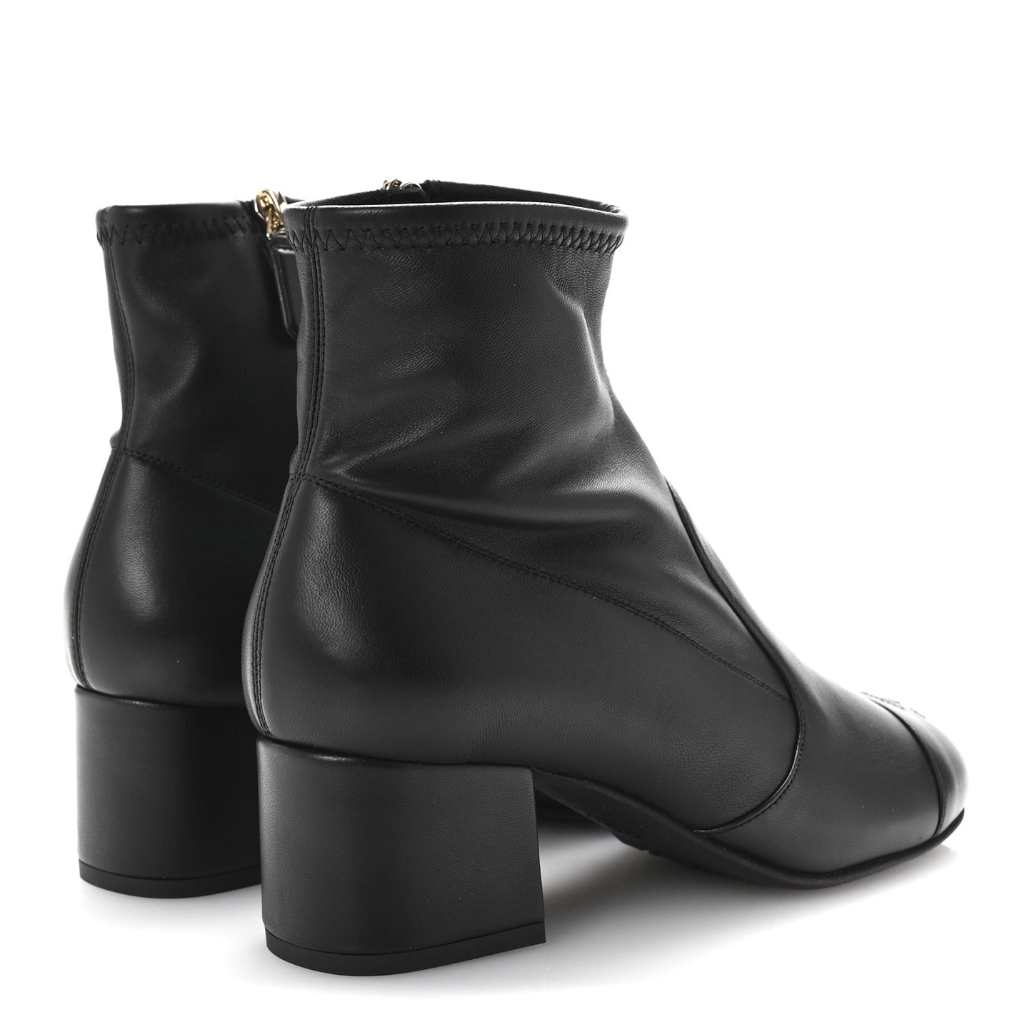 Stretch Lambskin Cap Toe CC Short Boots 37.5 Black