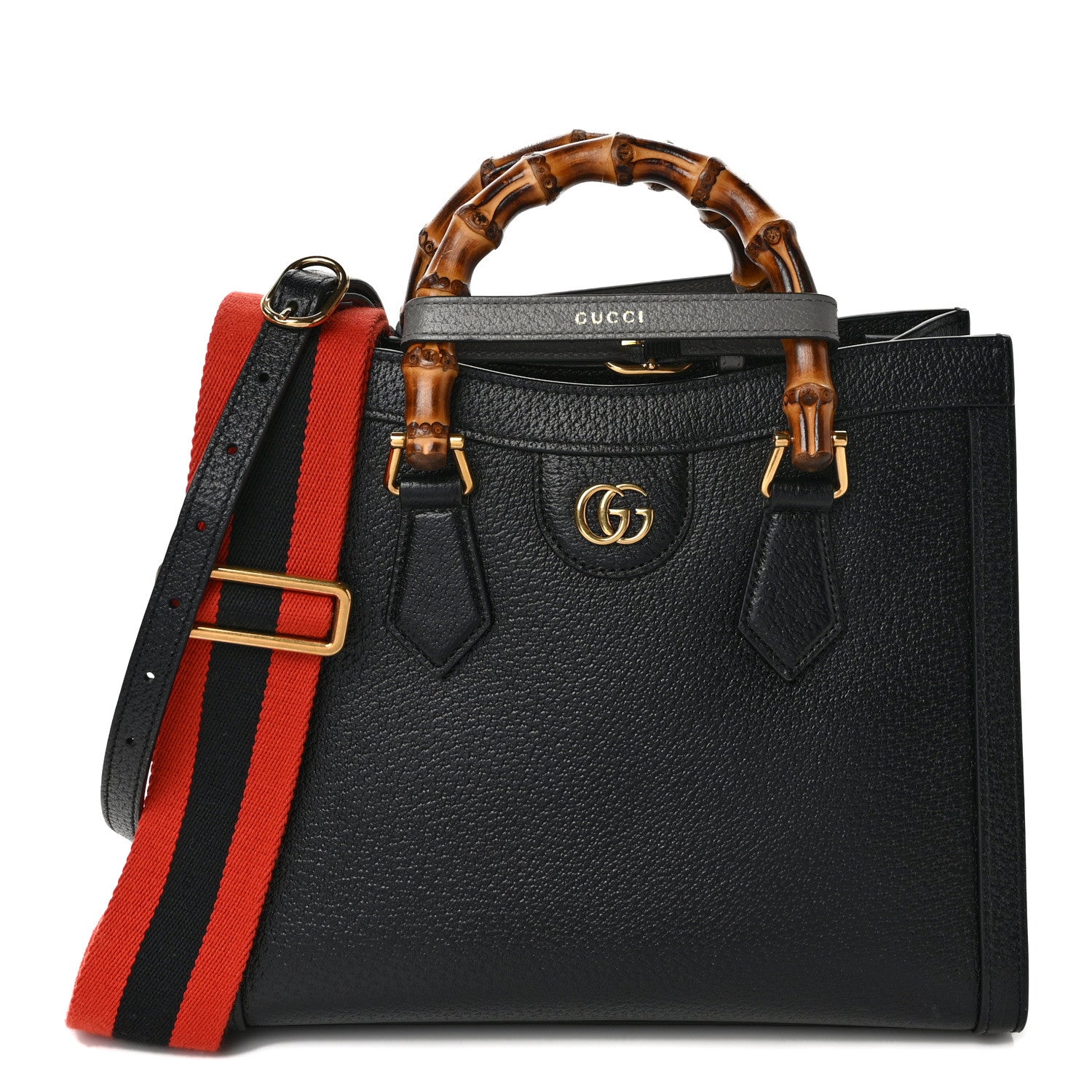 Gucci Textured Dollar Calfskin Web Small Diana Tote Bag Black Dusty Grey 1 of 10