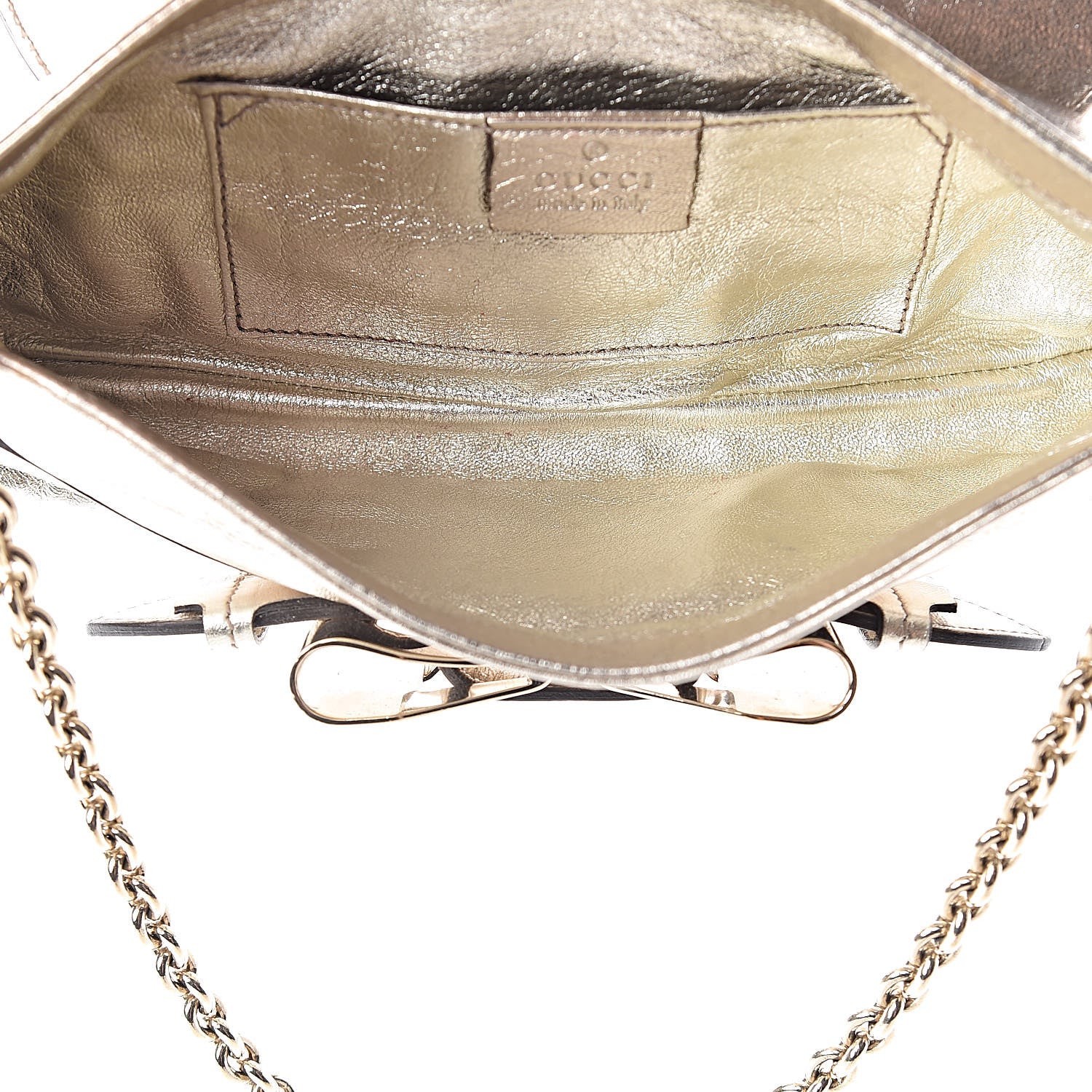 Gucci Metallic Calfskin Queen Bow Chain Clutch Gold 5 of 10