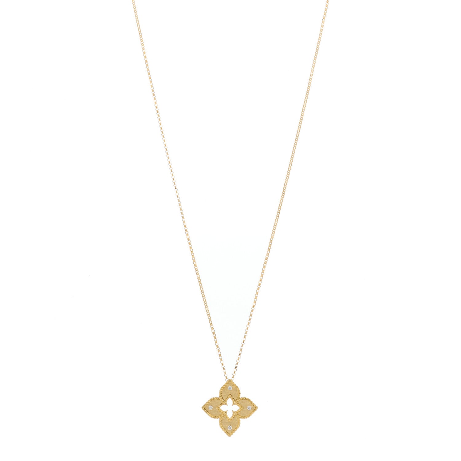 Roberto Coin 18K Yellow Gold Diamond Petite Venetian Princess Flower Pendant Necklace 1 of 6