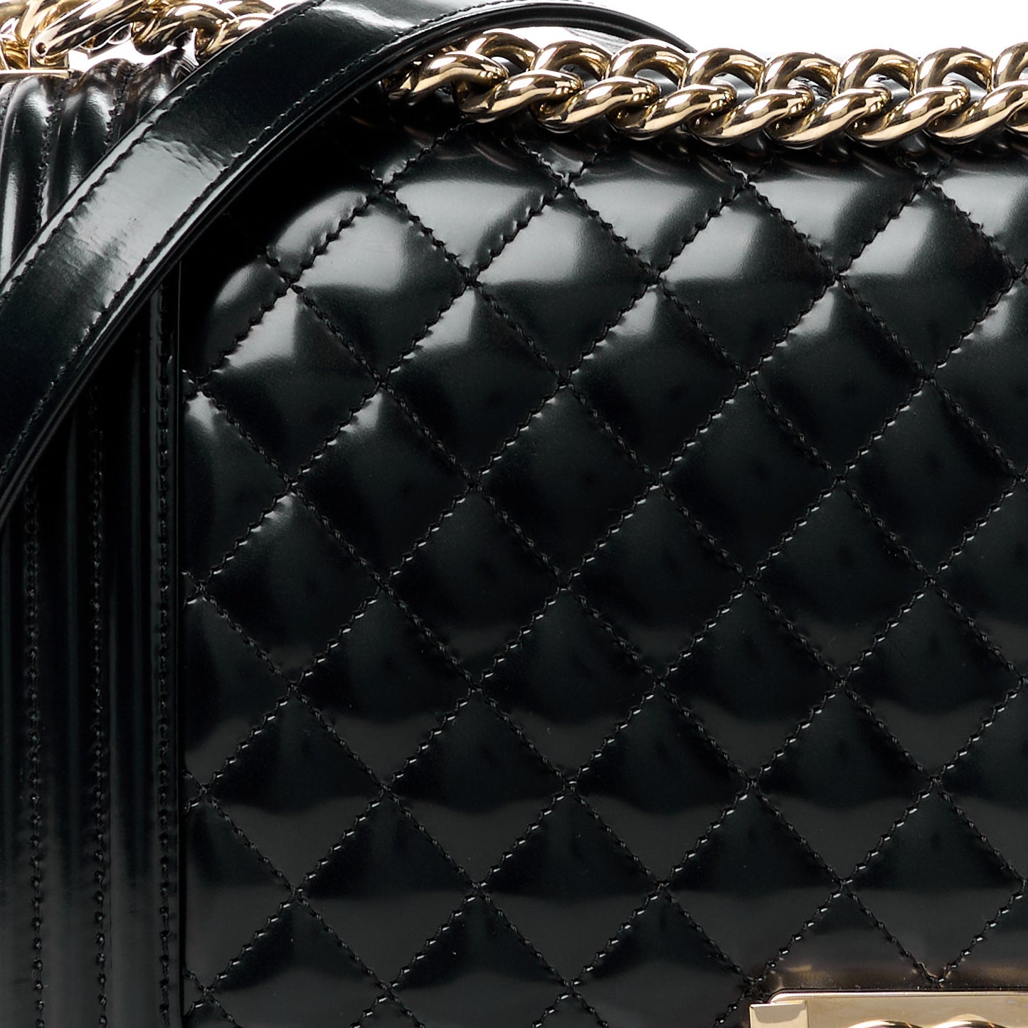 Iridescent Glazed Calfskin Quilted New Medium Boy Flap Black