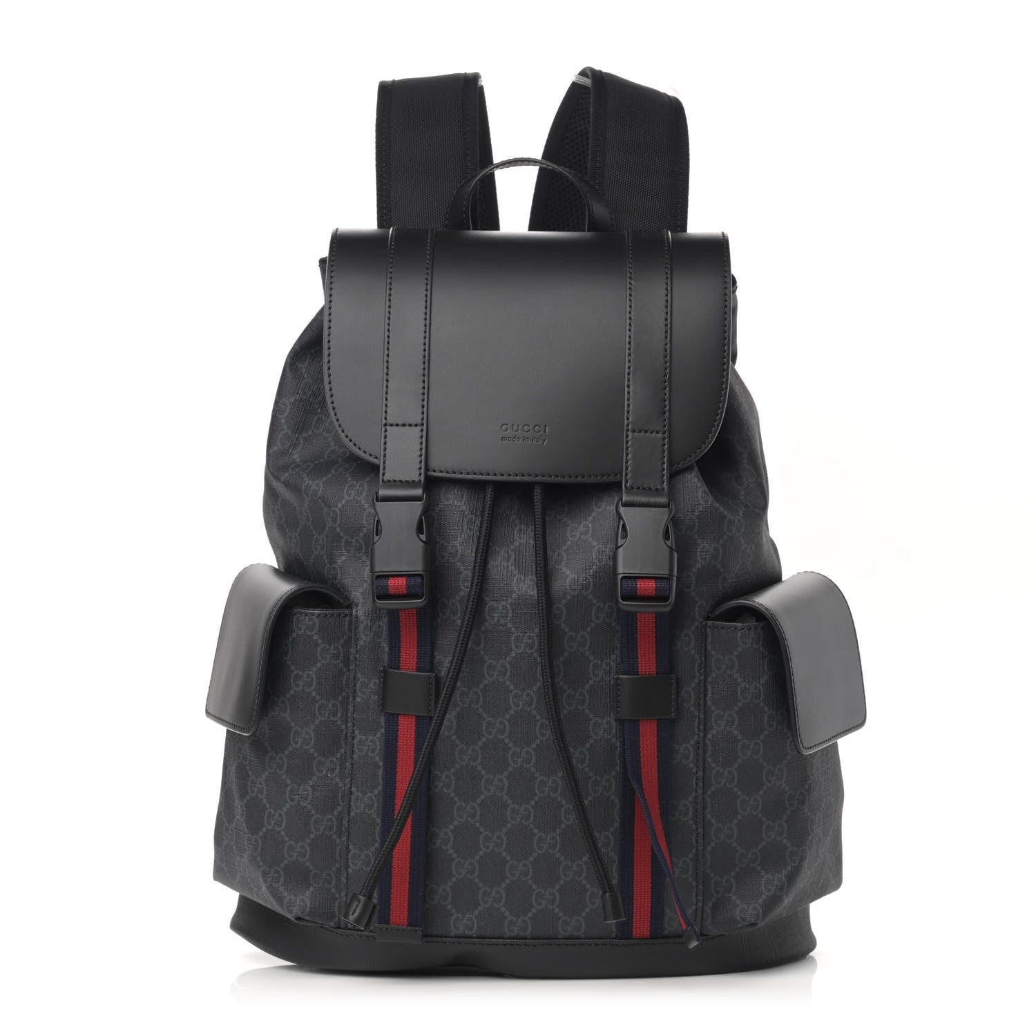 Gucci Soft GG Supreme Monogram Appia Calfskin Web Double Buckle Backpack Black 1 of 10
