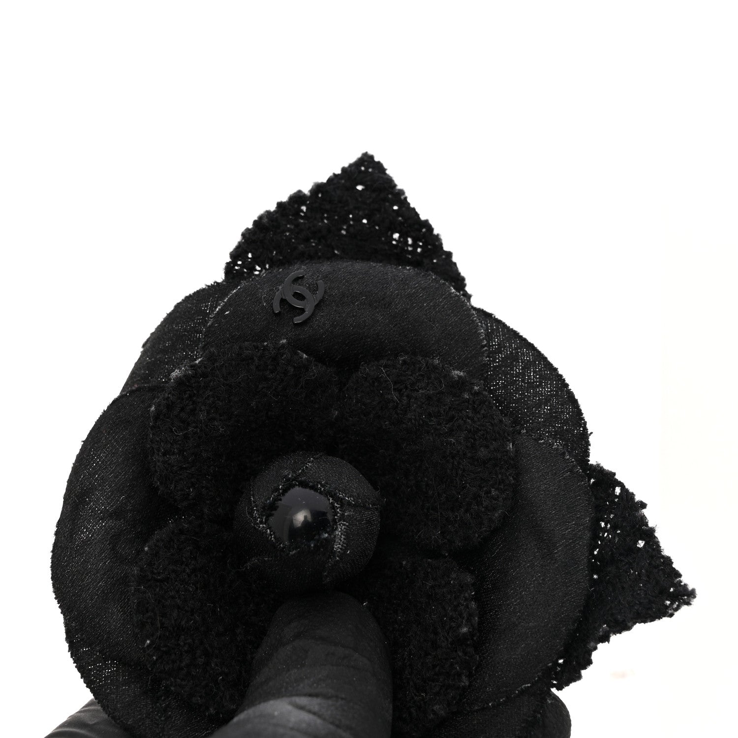 Chanel Tweed Fabric Camellia Pin Brooch Black 3 of 3