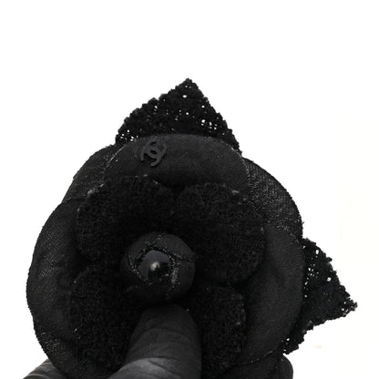 Chanel Tweed Fabric Camellia Pin Brooch Black 3 of 3