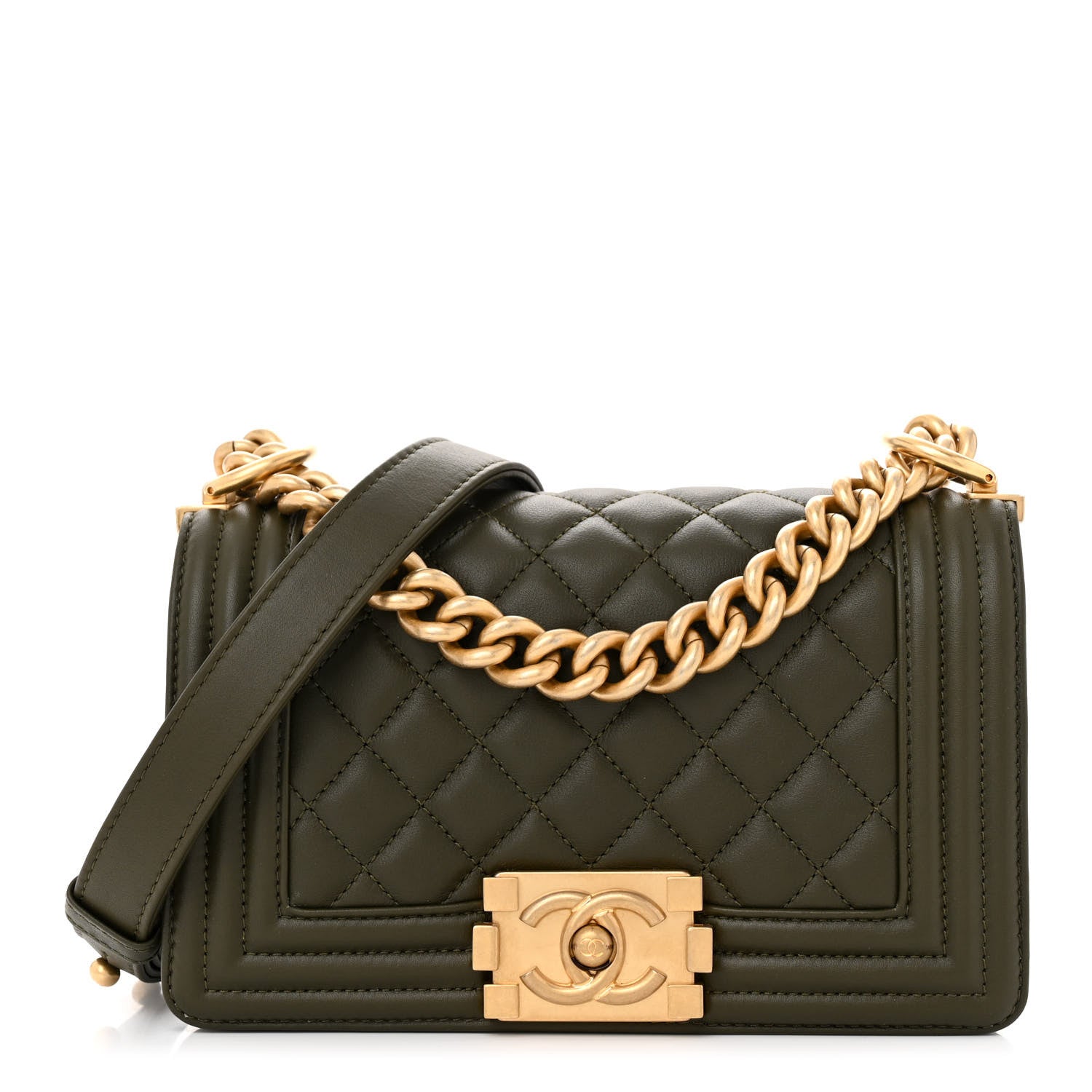 Chanel Calfskin Quilted Small Boy Flap Khaki 1 of 11