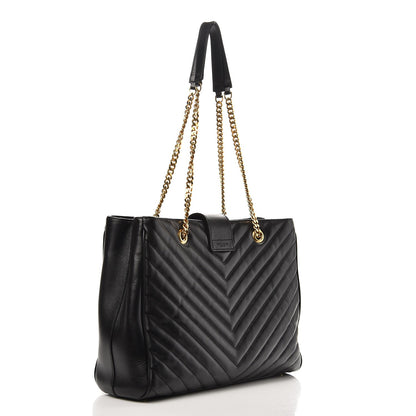 Saint Laurent Lambskin Matelasse Chevron Monogram Shopping Bag Black 3 of 9