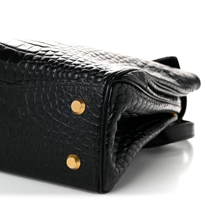 Balenciaga Shiny Calfskin Crocodile Embossed Medium Rodeo Top Handle Handbag Black 9 of 9