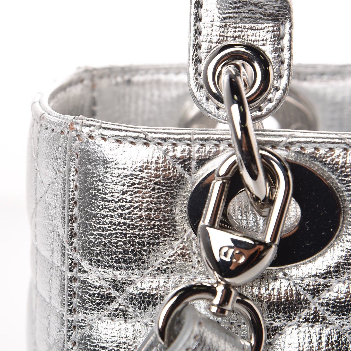 Metallic Grained Calfskin Cannage Small Lucky Badges My Lady Dior Silver