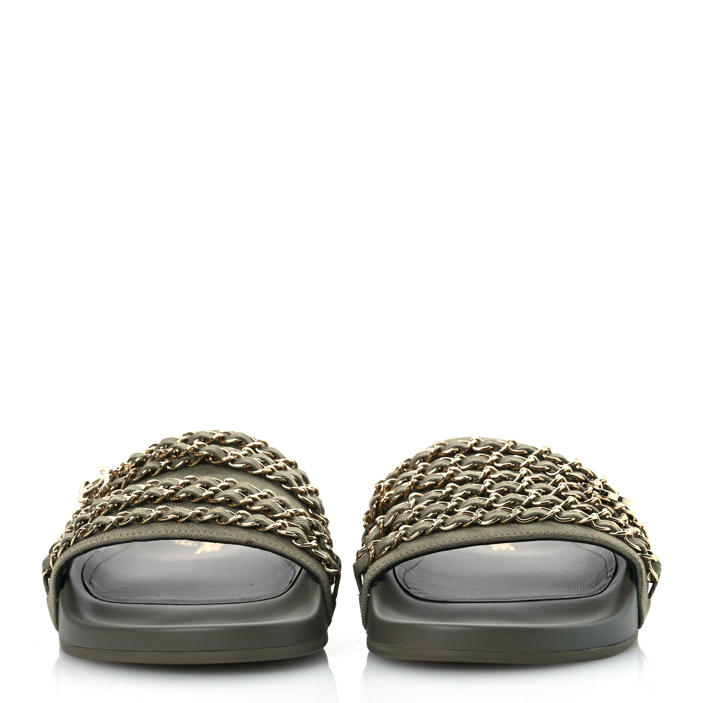Canvas Chain Flat Sandals 40 Khaki