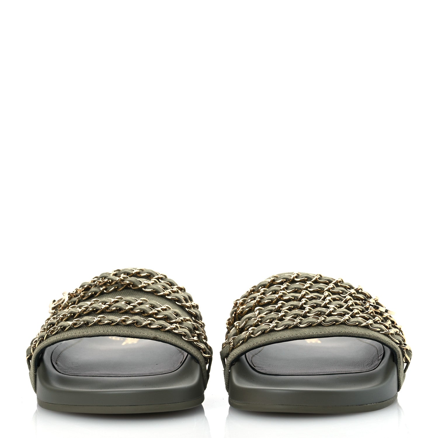 Chanel Canvas Chain Flat Sandals 40 Khaki 3 of 14