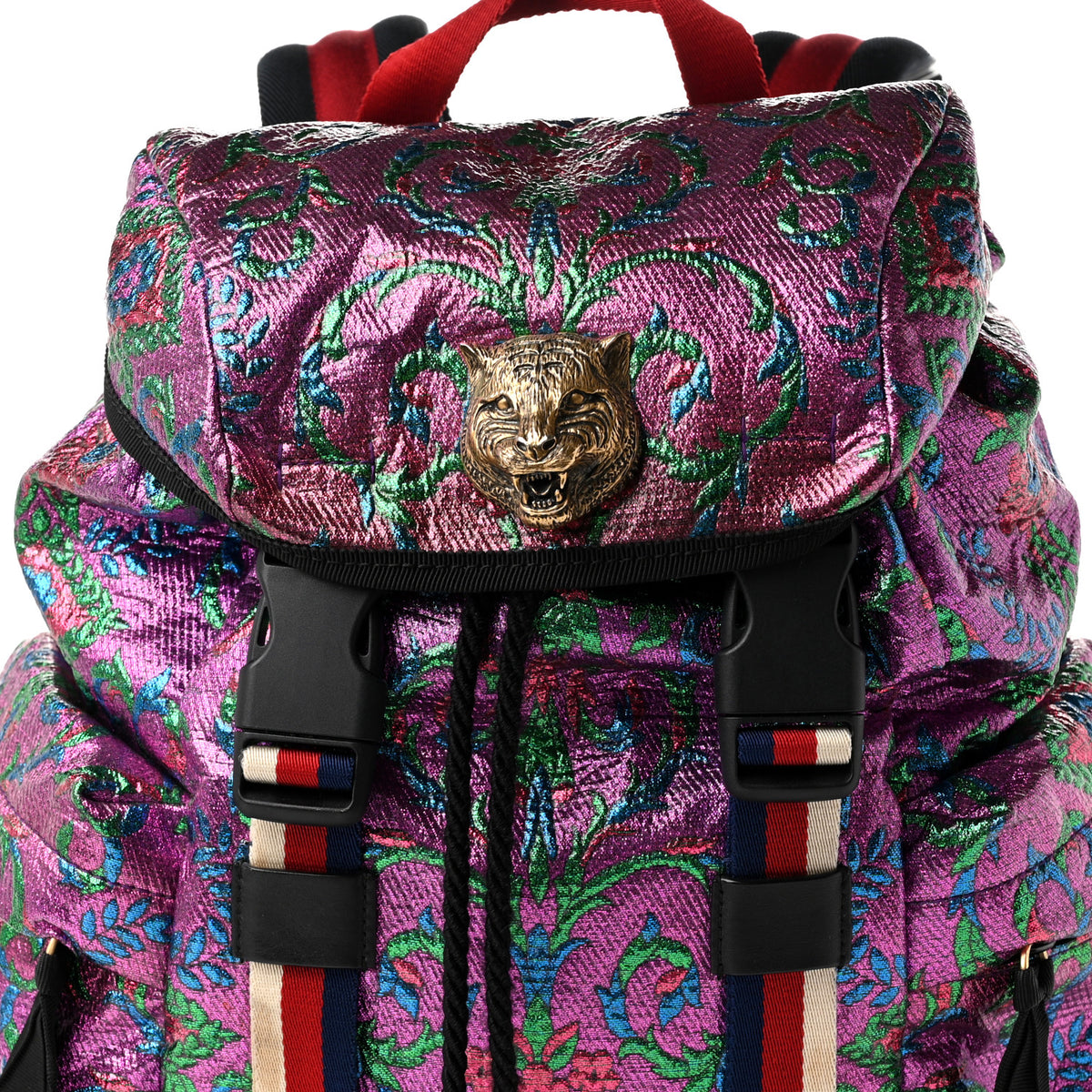 Brocade Web Small Double Buckle Backpack Multicolor