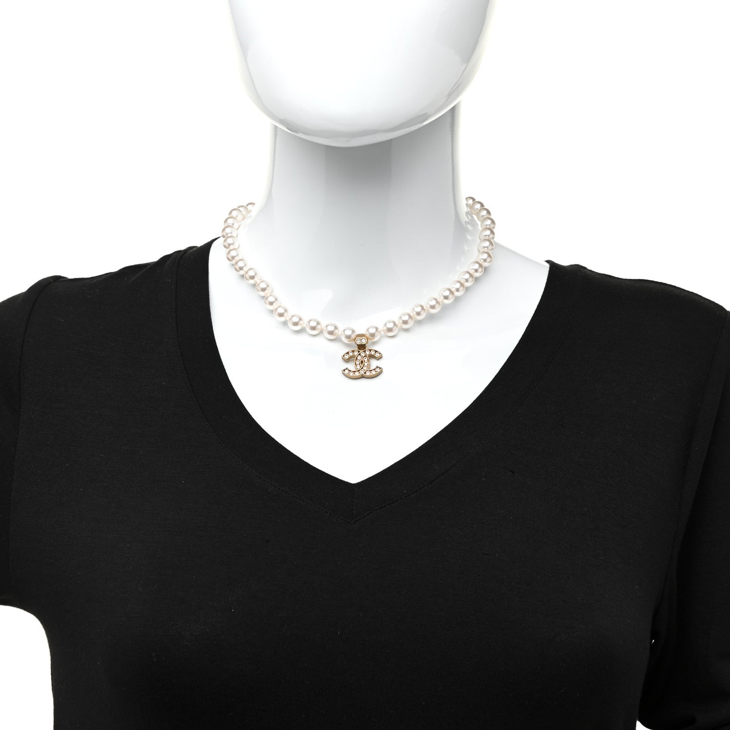 Pearl Crystal CC Short Necklace Gold