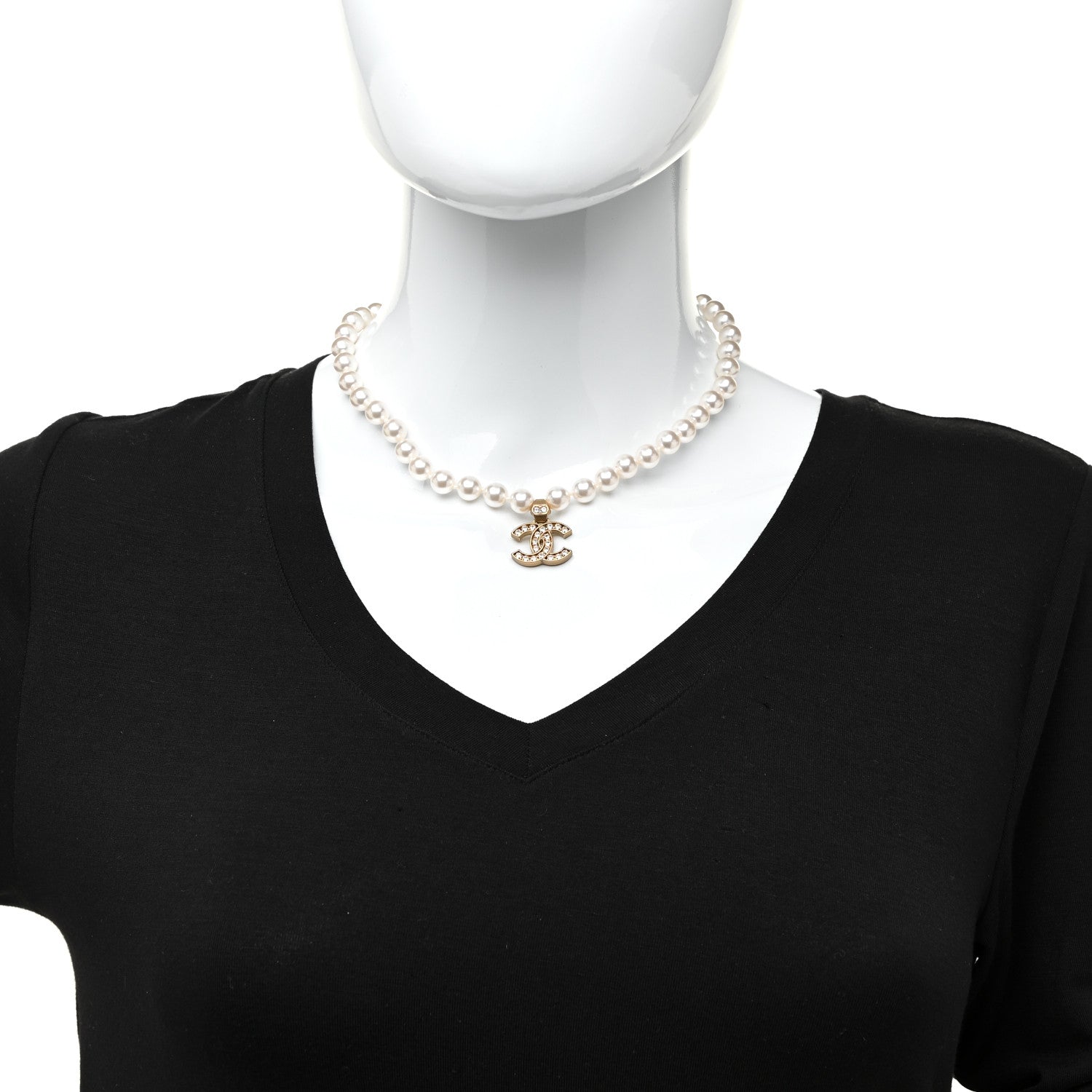 Chanel Pearl Crystal CC Short Necklace Gold 2 of 5