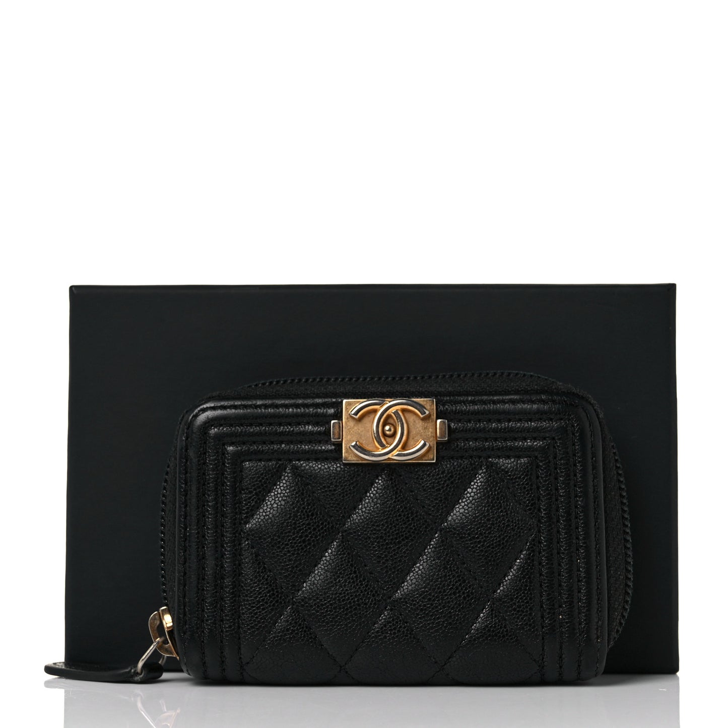 Caviar Quilted Boy Zip Around Coin Purse Wallet Black
