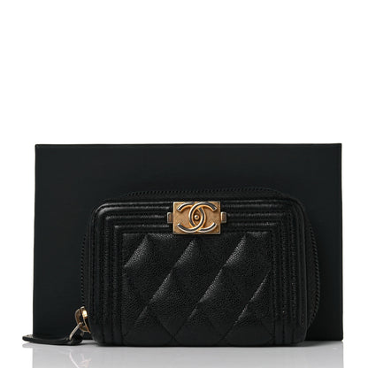 Chanel Caviar Quilted Boy Zip Around Coin Purse Wallet Black 9 of 9