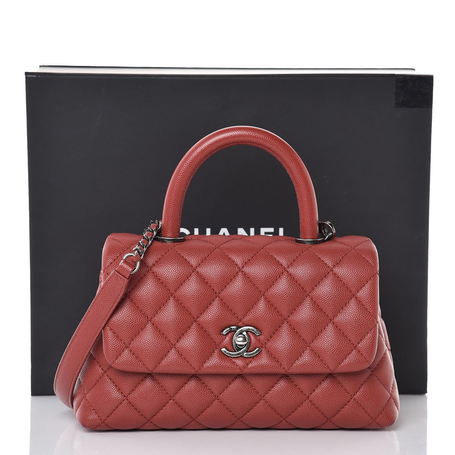 Caviar Quilted Mini Coco Handle Flap Dark Red