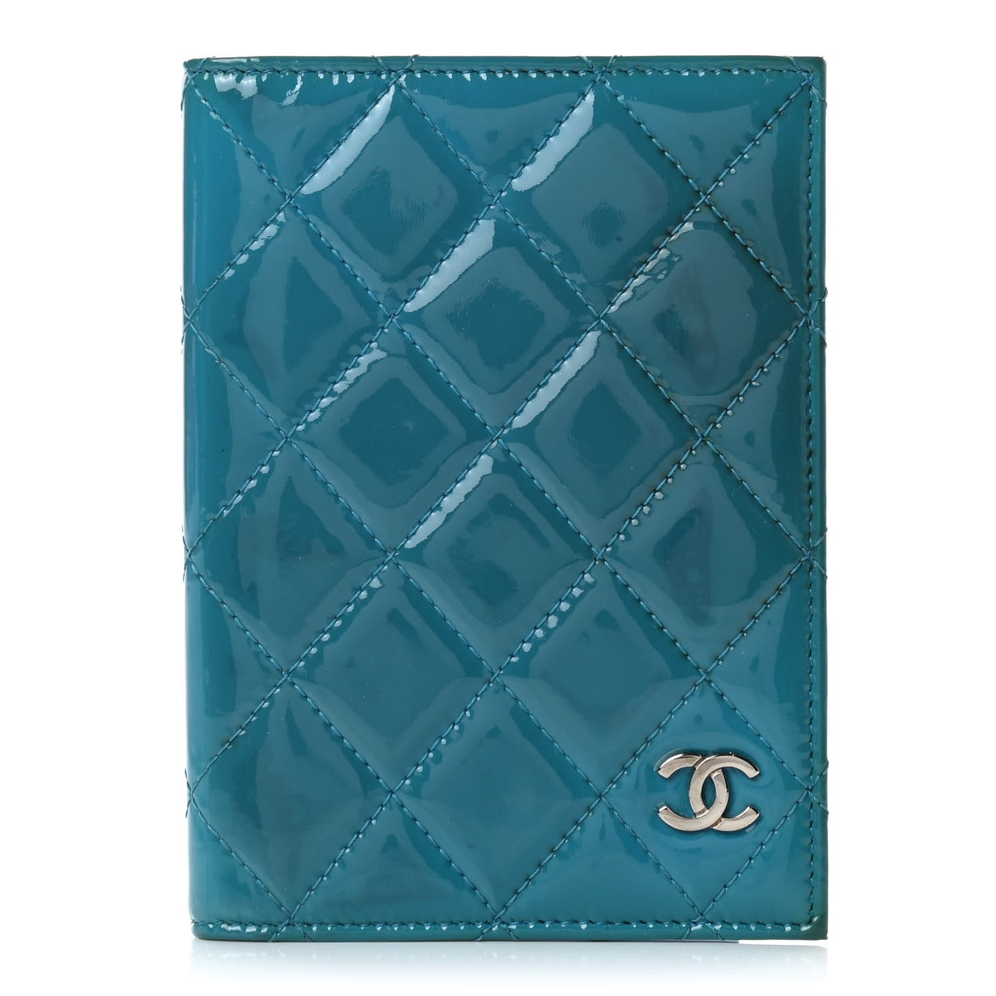 Patent Calfskin Quilted Passport Holder Blue