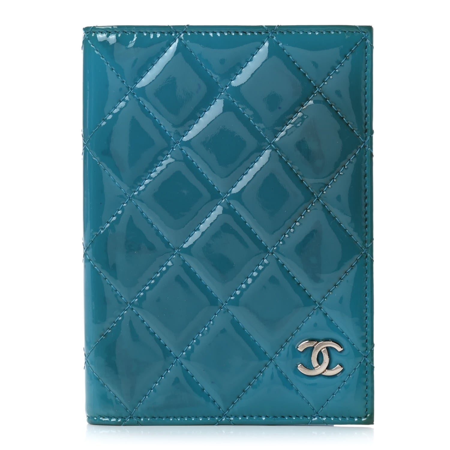Chanel Patent Calfskin Quilted Passport Holder Blue 1 of 8