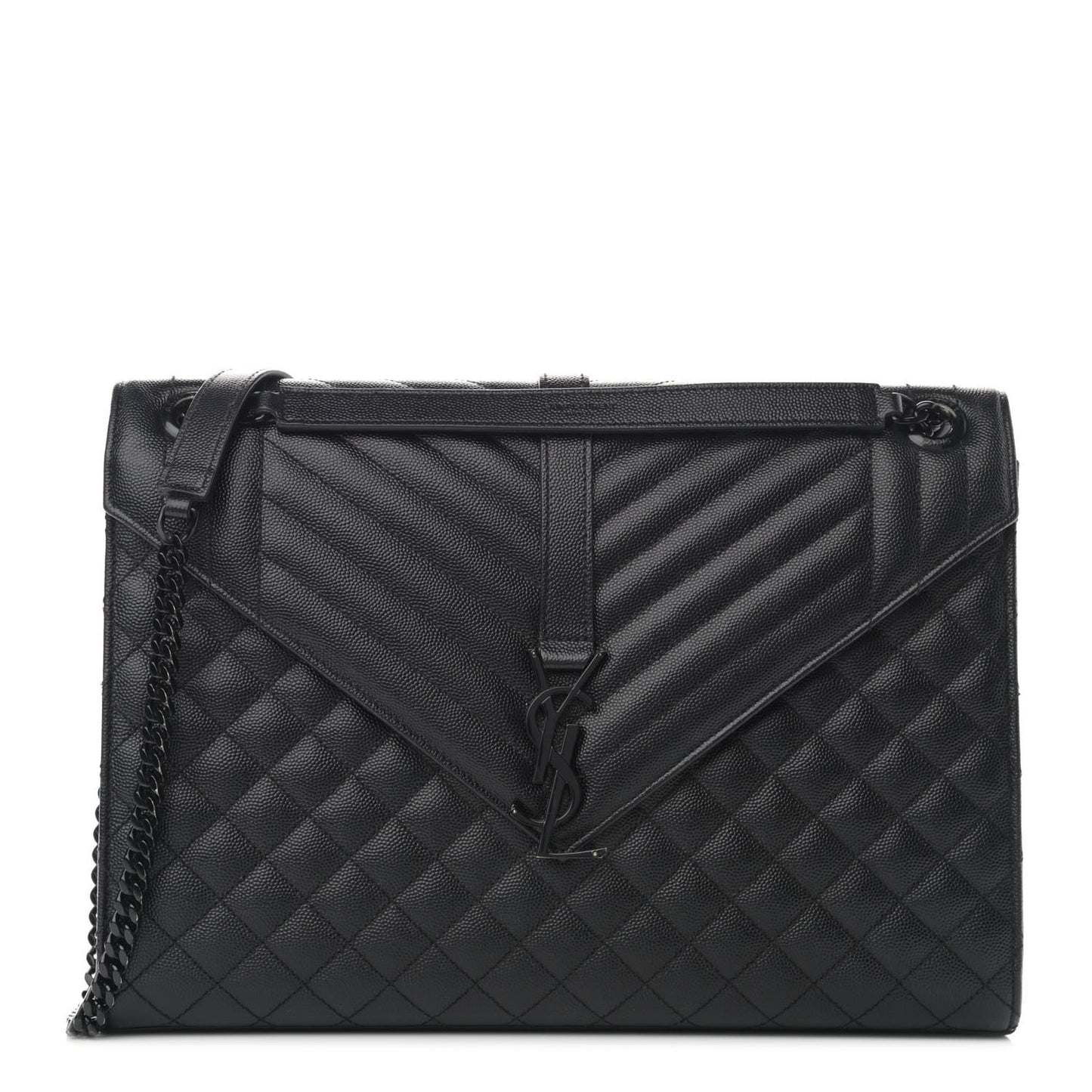 Grain De Poudre Textured Mixed Matelasse Large Triquilt Monogram Monochrome Satchel Black