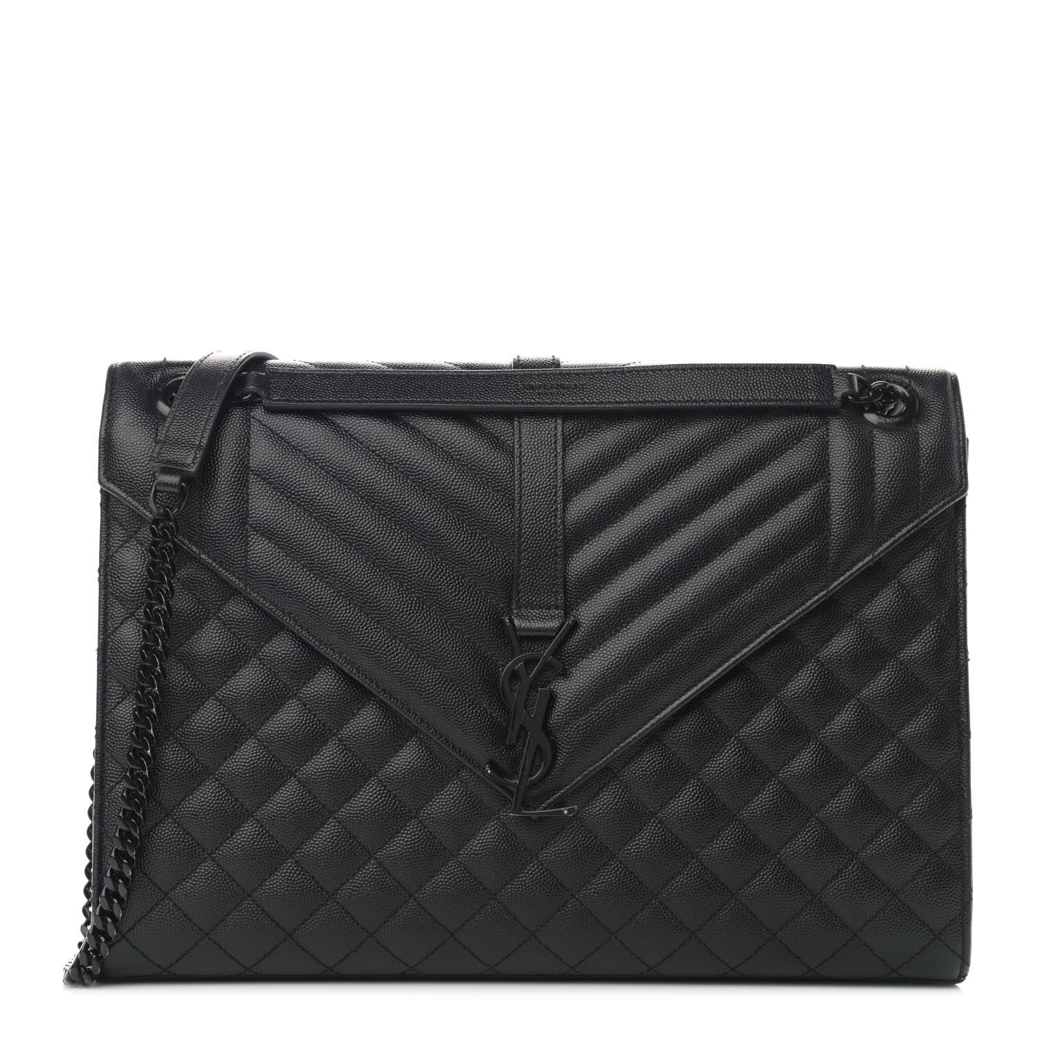 Saint Laurent Grain De Poudre Textured Mixed Matelasse Large Triquilt Monogram Monochrome Satchel Black 1 of 12