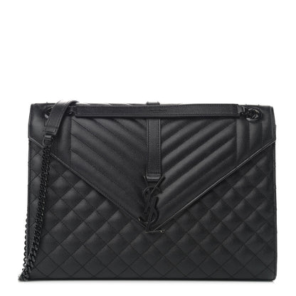 Saint Laurent Grain De Poudre Textured Mixed Matelasse Large Triquilt Monogram Monochrome Satchel Black 1 of 12