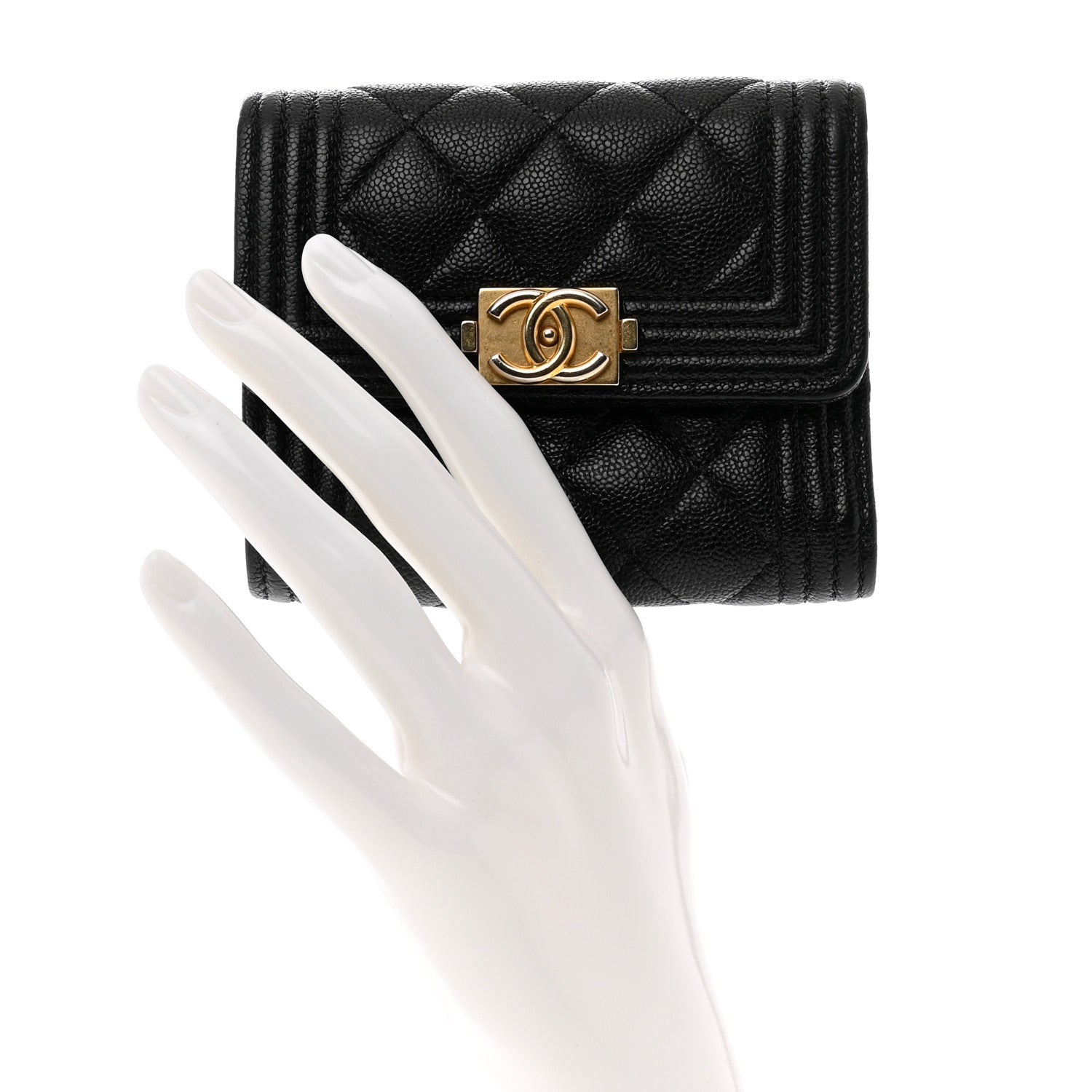 Chanel Caviar Quilted Compact Boy Wallet Black 2 of 7