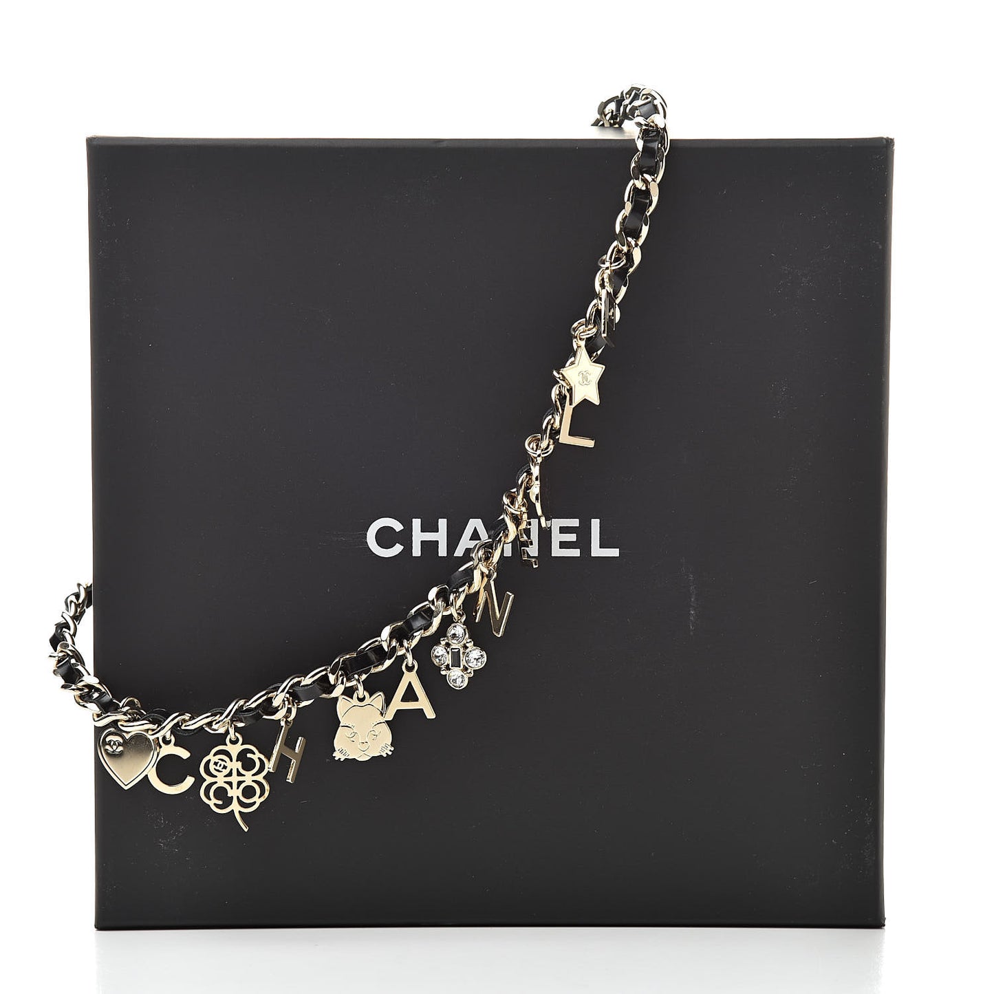 Lambskin Crystal CC Logo Charming Necklace Gold Black