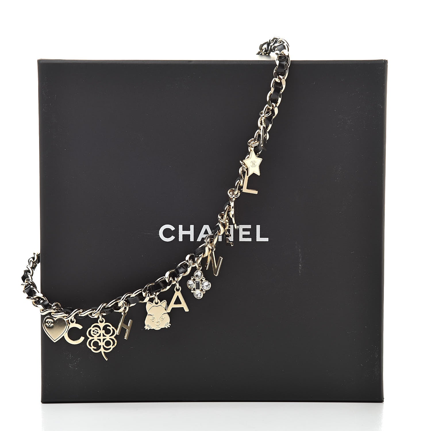 Chanel Lambskin Crystal CC Logo Charming Necklace Gold Black 5 of 5