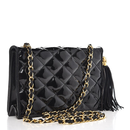 Chanel Patent Tassel Quilted Shoulder Bag Black 3 of 12