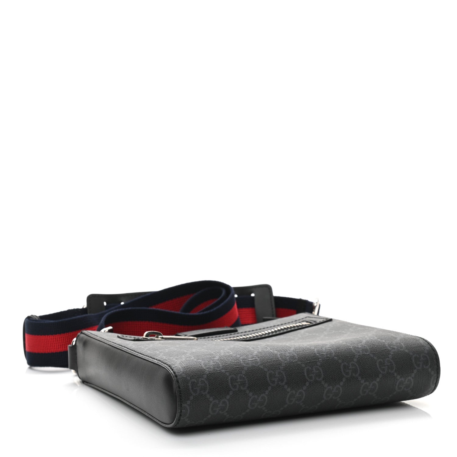 Gucci GG Supreme Monogram Web Small Flat Messenger Bag Black Grey 3 of 9