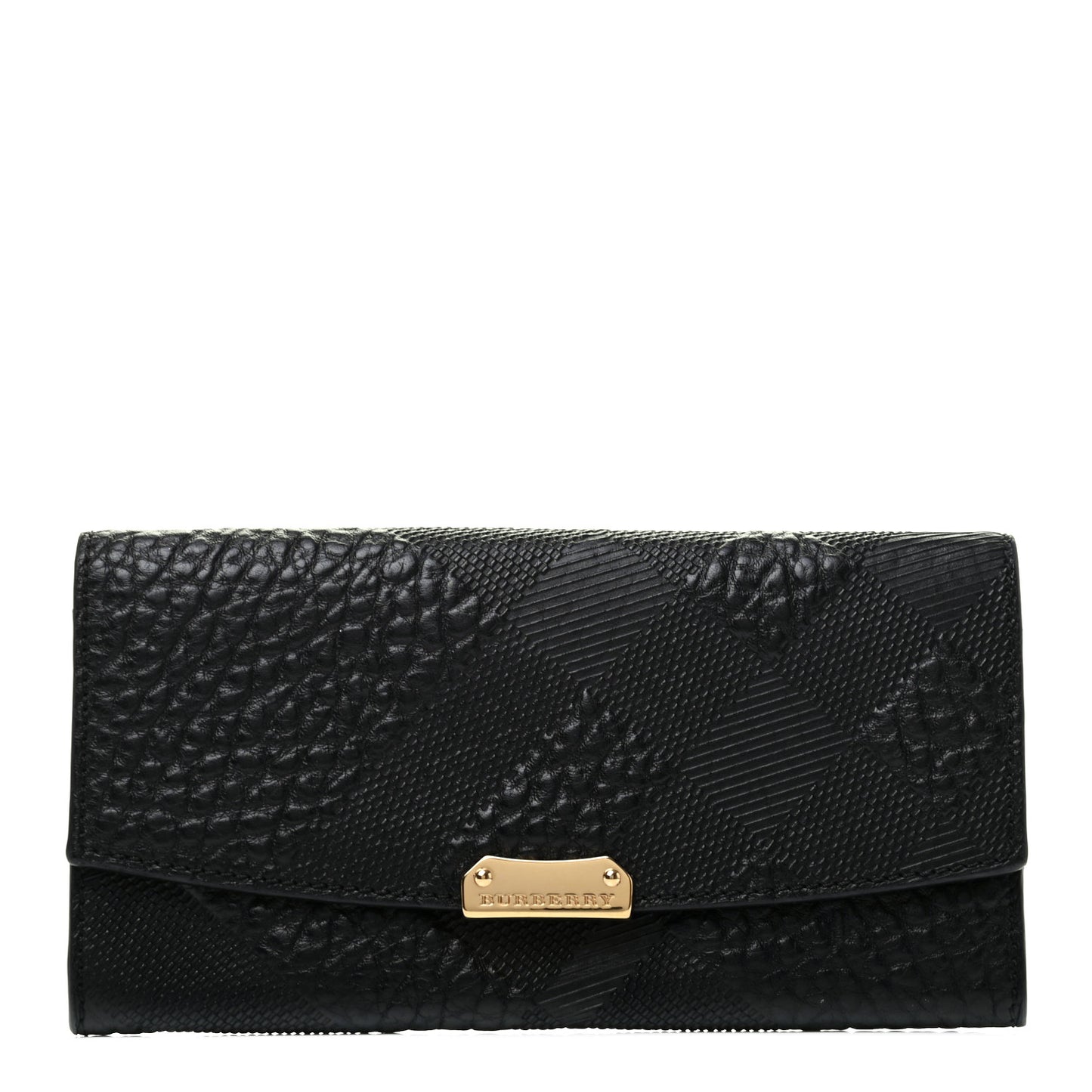 Signature Grain Calfskin Check Embossed Porter Continental Wallet Black