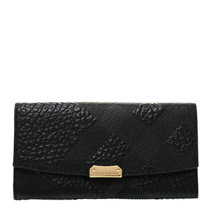 Burberry Signature Grain Calfskin Check Embossed Porter Continental Wallet Black 1 of 8