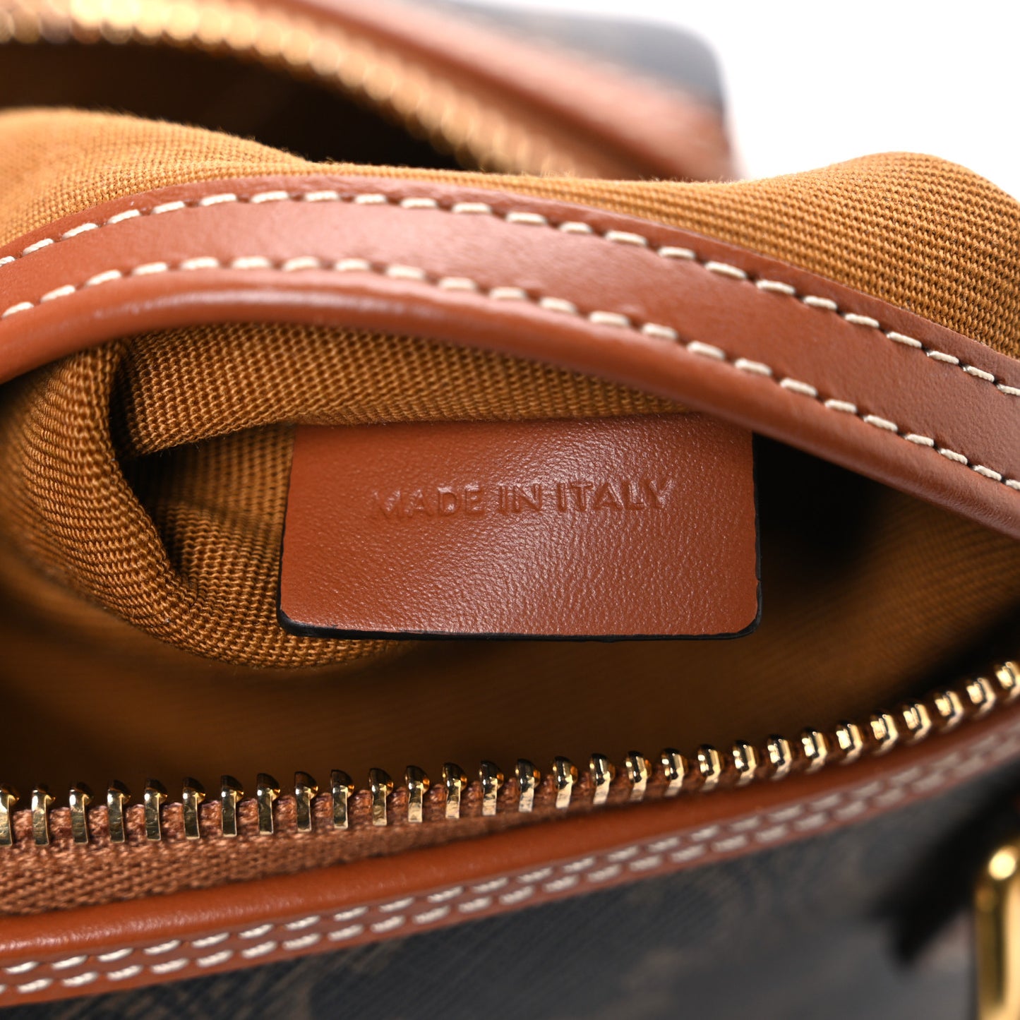 Triomphe Canvas Calfskin Small Boston Bag Tan