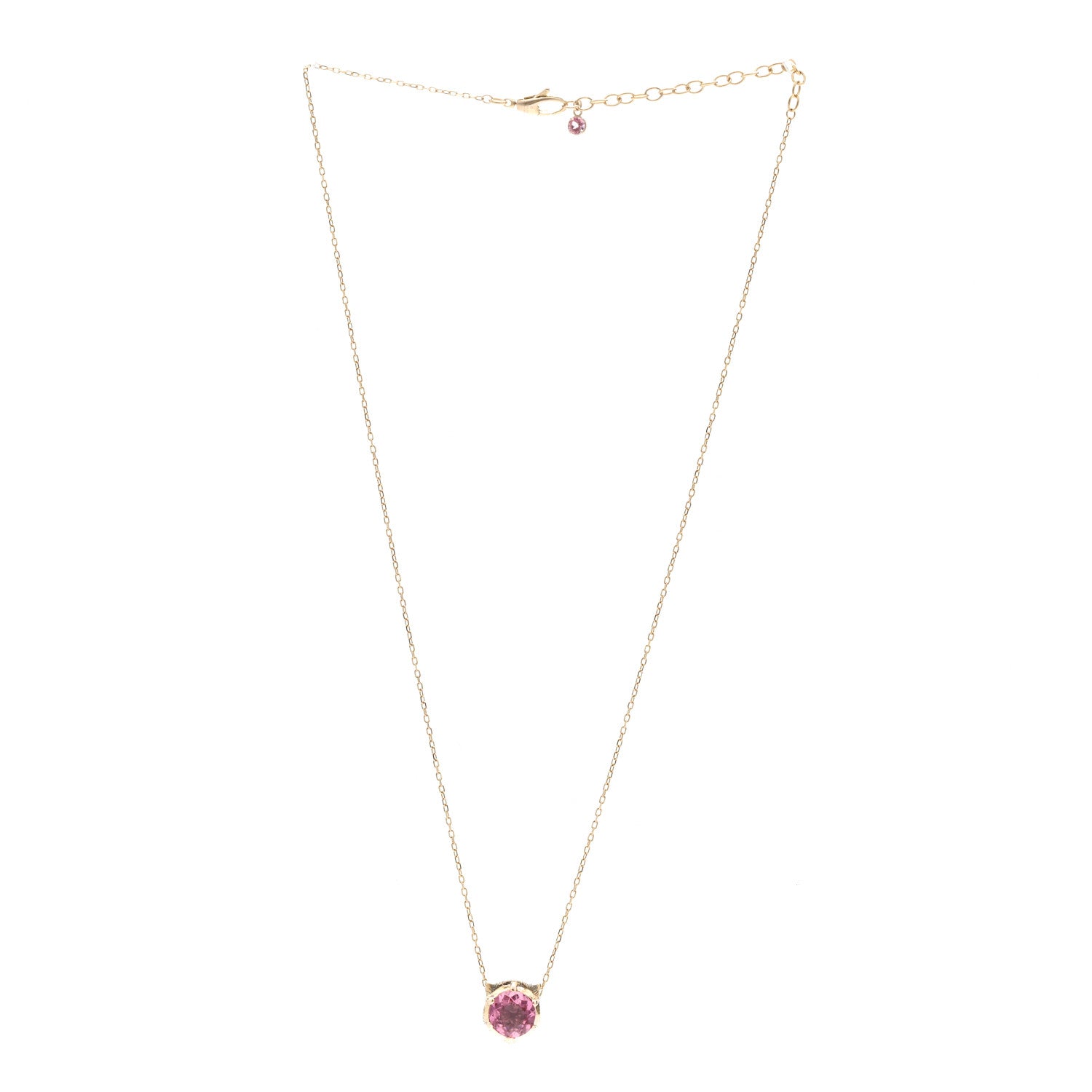 Gucci 18K Yellow Gold Diamond Pink Tourmaline  Le Marche Des Merveilles Feline Pendant Necklace 3 of 6
