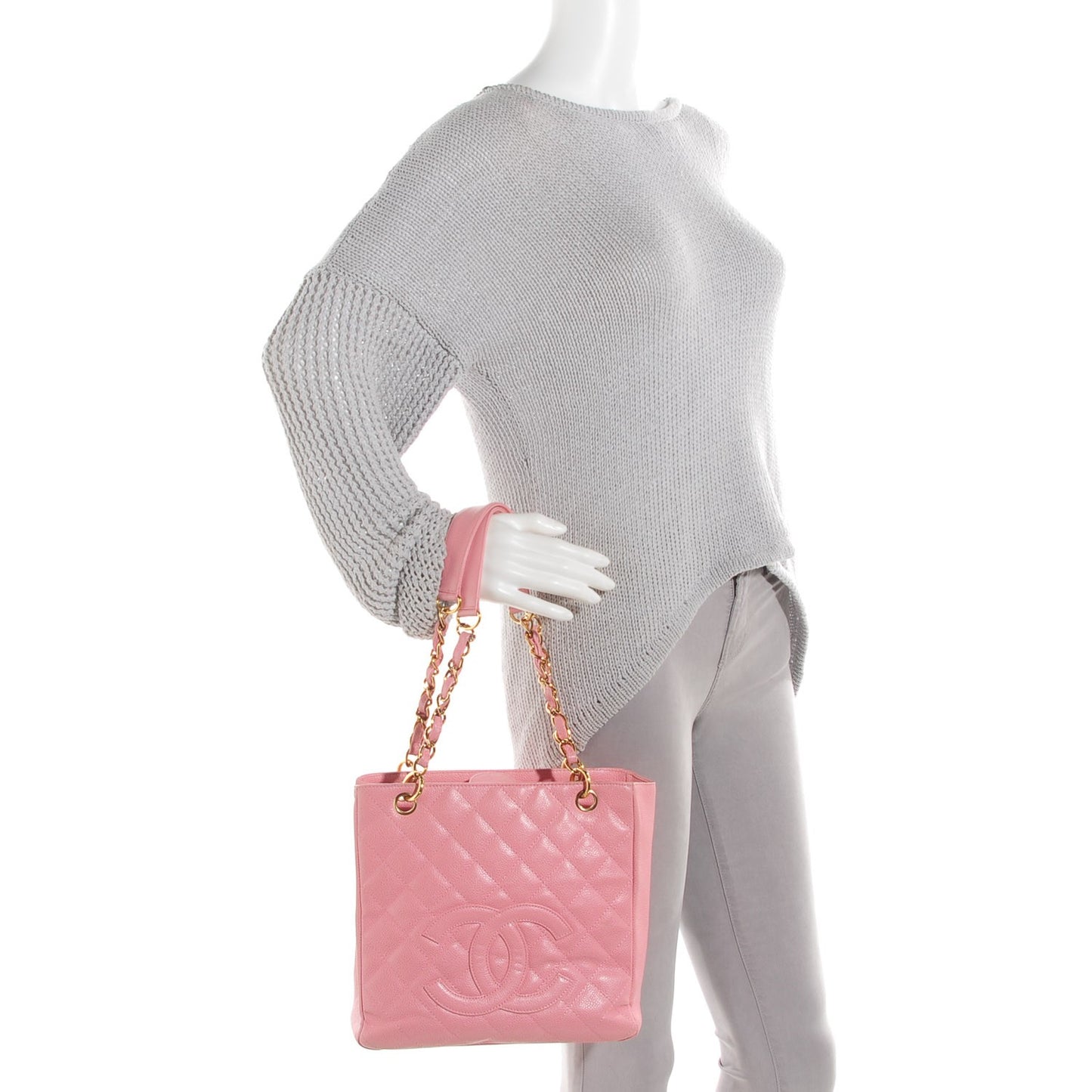 Caviar Quilted Petit Shopping Tote PST Pink
