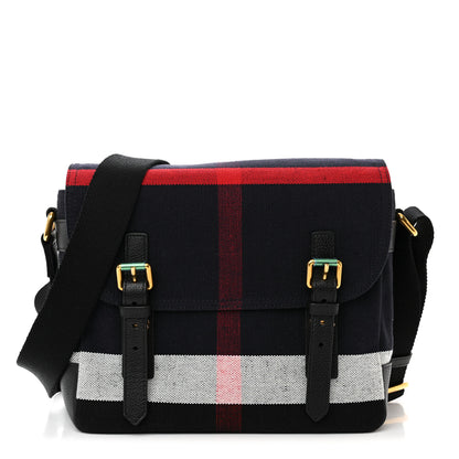Burberry Canvas Mega Check Large Baildon Messenger Bag Navy 1 of 10
