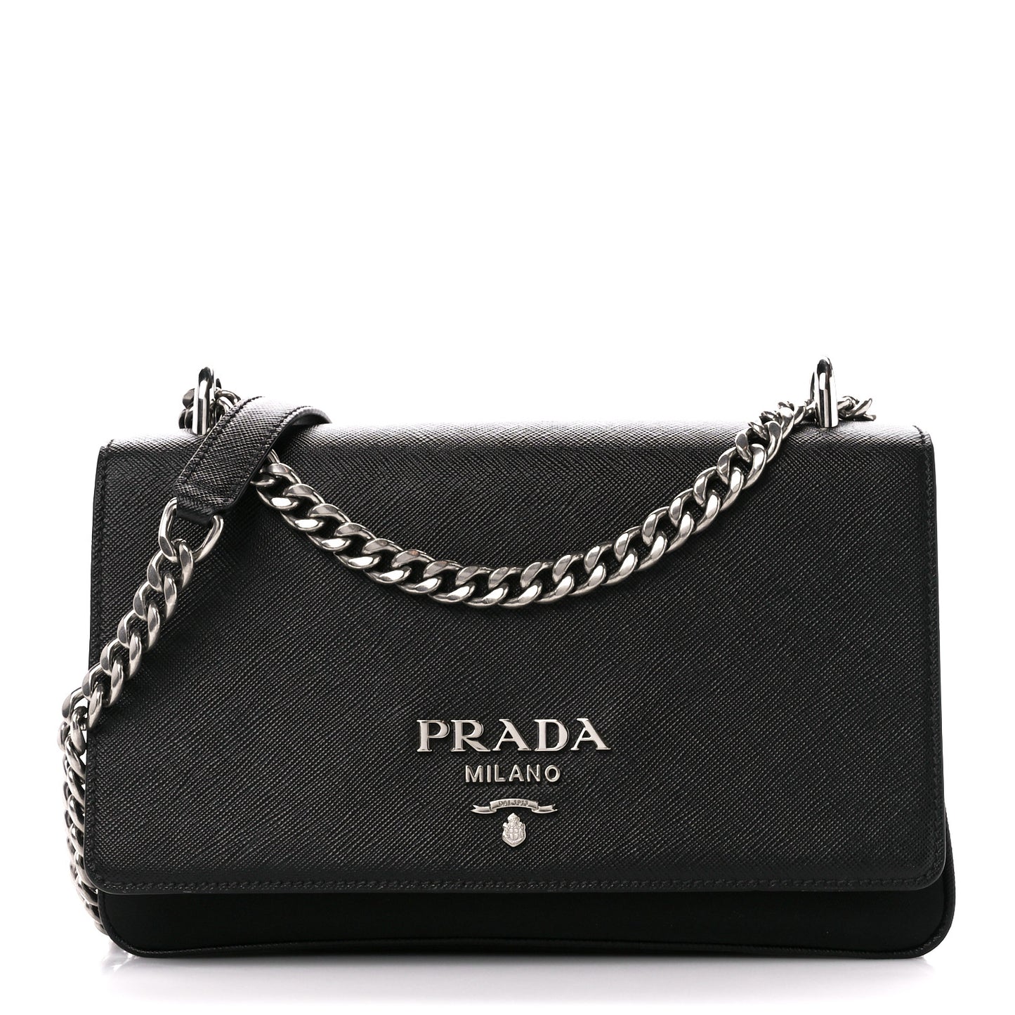 Saffiano Tessuto Nylon Chain Shoulder Bag Black