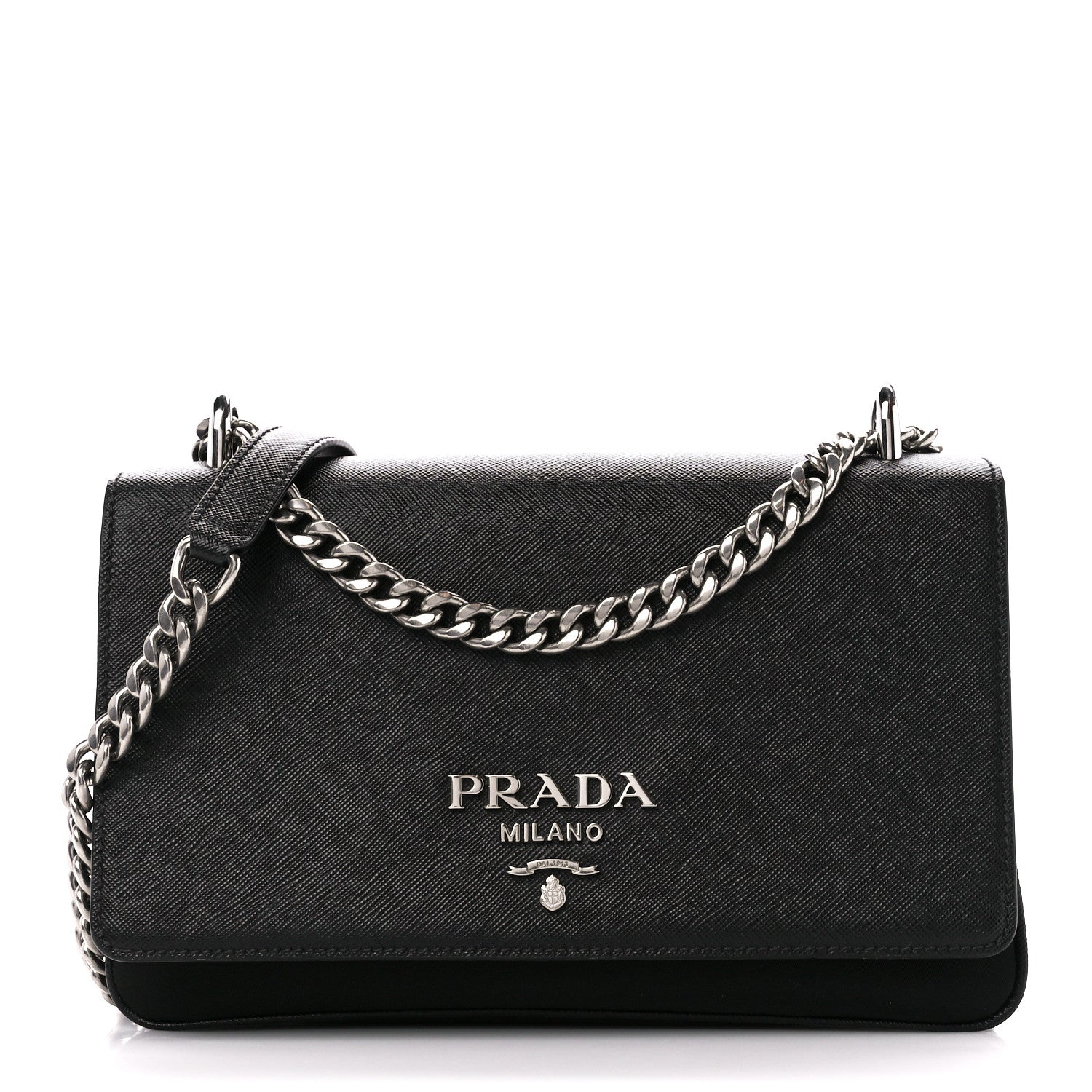 Prada Saffiano Tessuto Nylon Chain Shoulder Bag Black 1 of 10