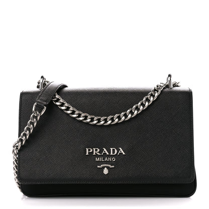 Prada Saffiano Tessuto Nylon Chain Shoulder Bag Black 1 of 10