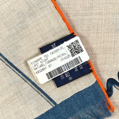 Hermes Cashmere Silk Last Night Rectangle Scarf Naturel Orange Petrol 4 of 5