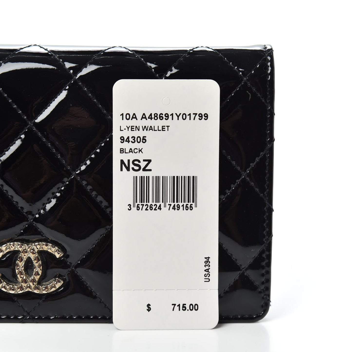 Patent Quilted Brilliant Yen Wallet Black