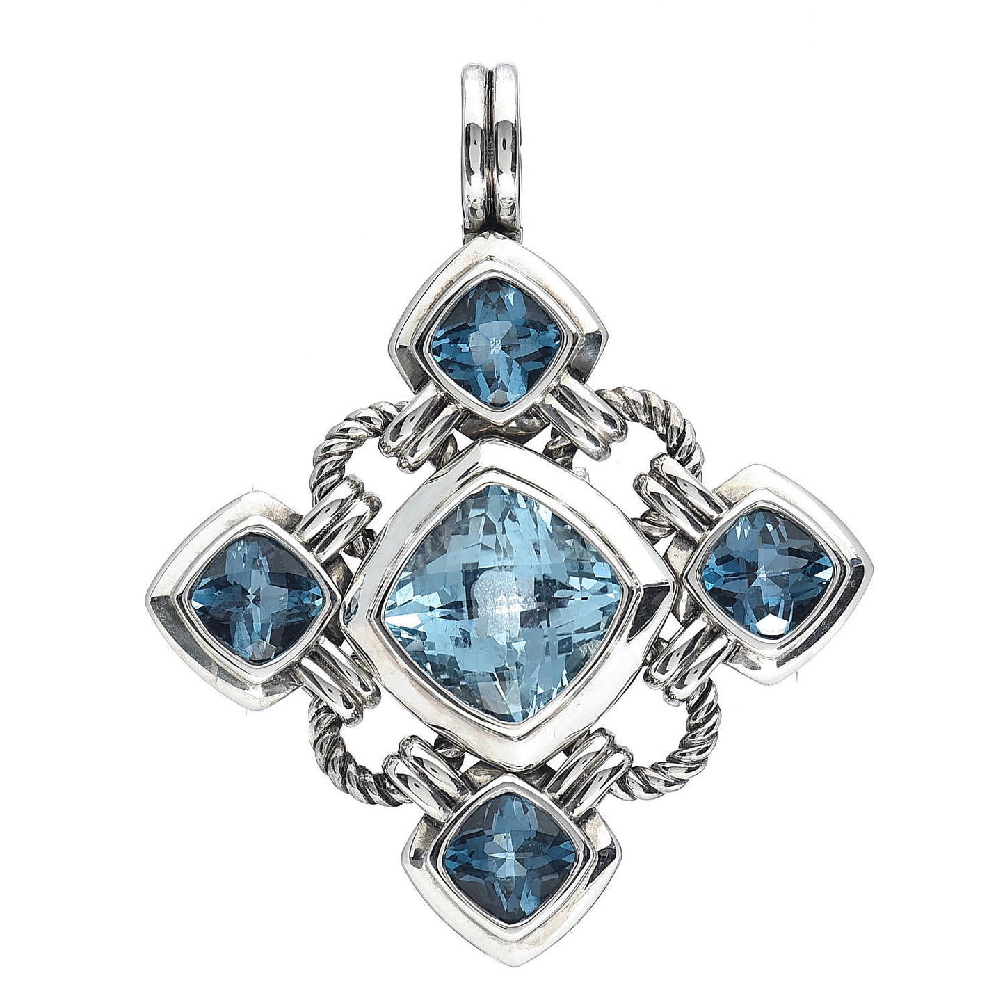Sterling Silver Blue Topaz Renaissance Cross Enhancer Pendant