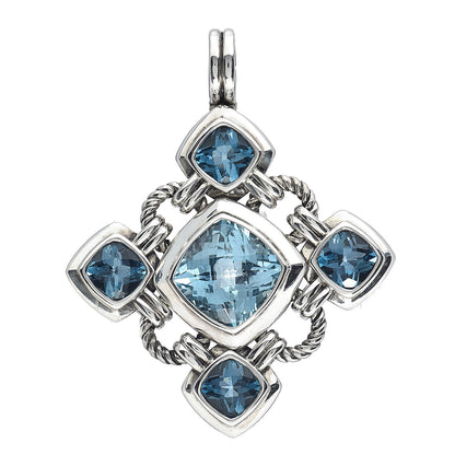 David Yurman Sterling Silver Blue Topaz Renaissance Cross Enhancer Pendant 1 of 3