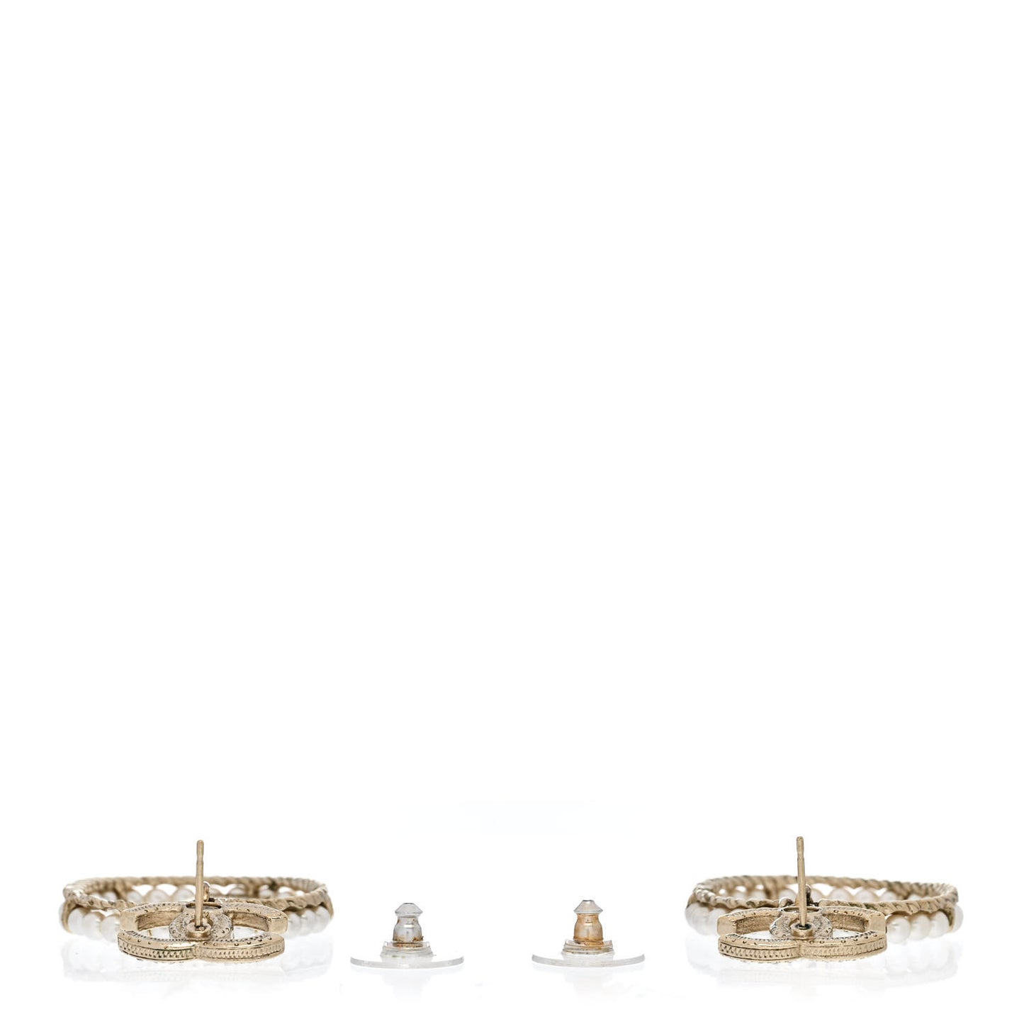 Crystal Pearl Chanel Charms CC Drop Earrings Gold