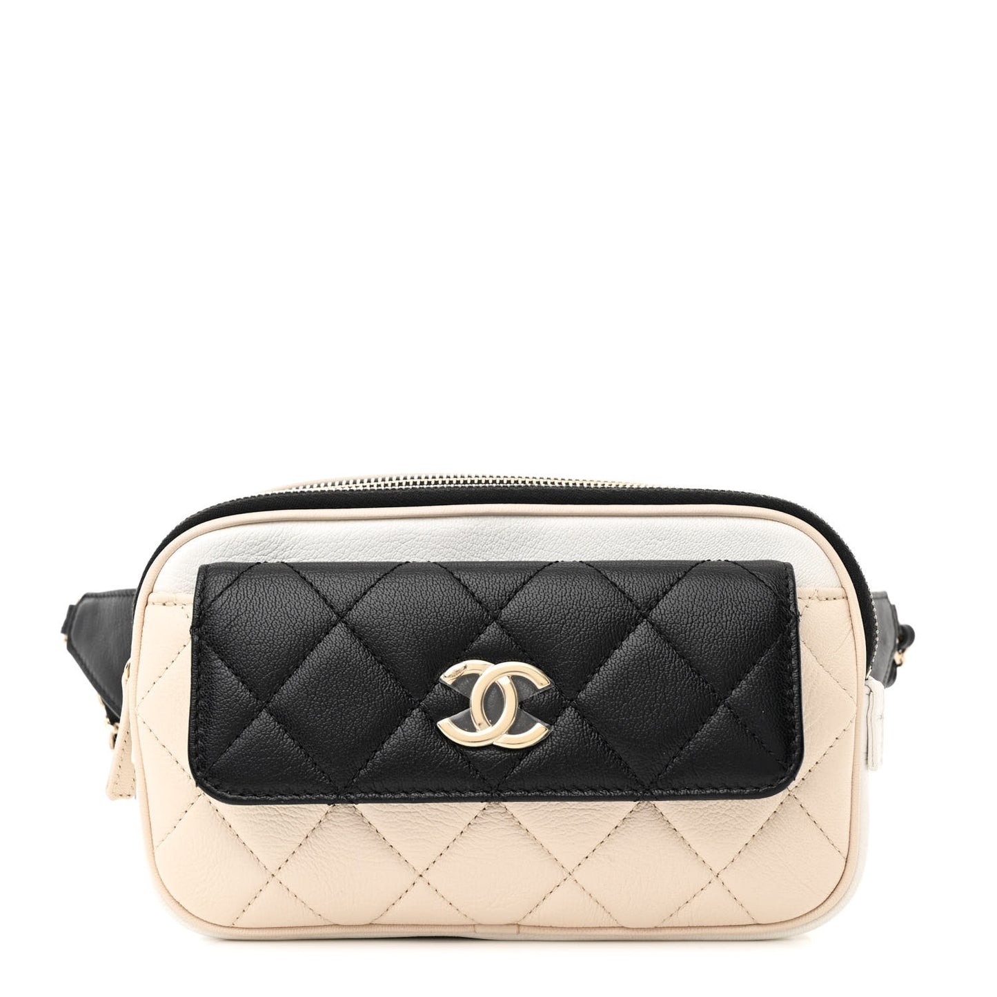 Goatskin Quilted Waist Bag Beige White Black