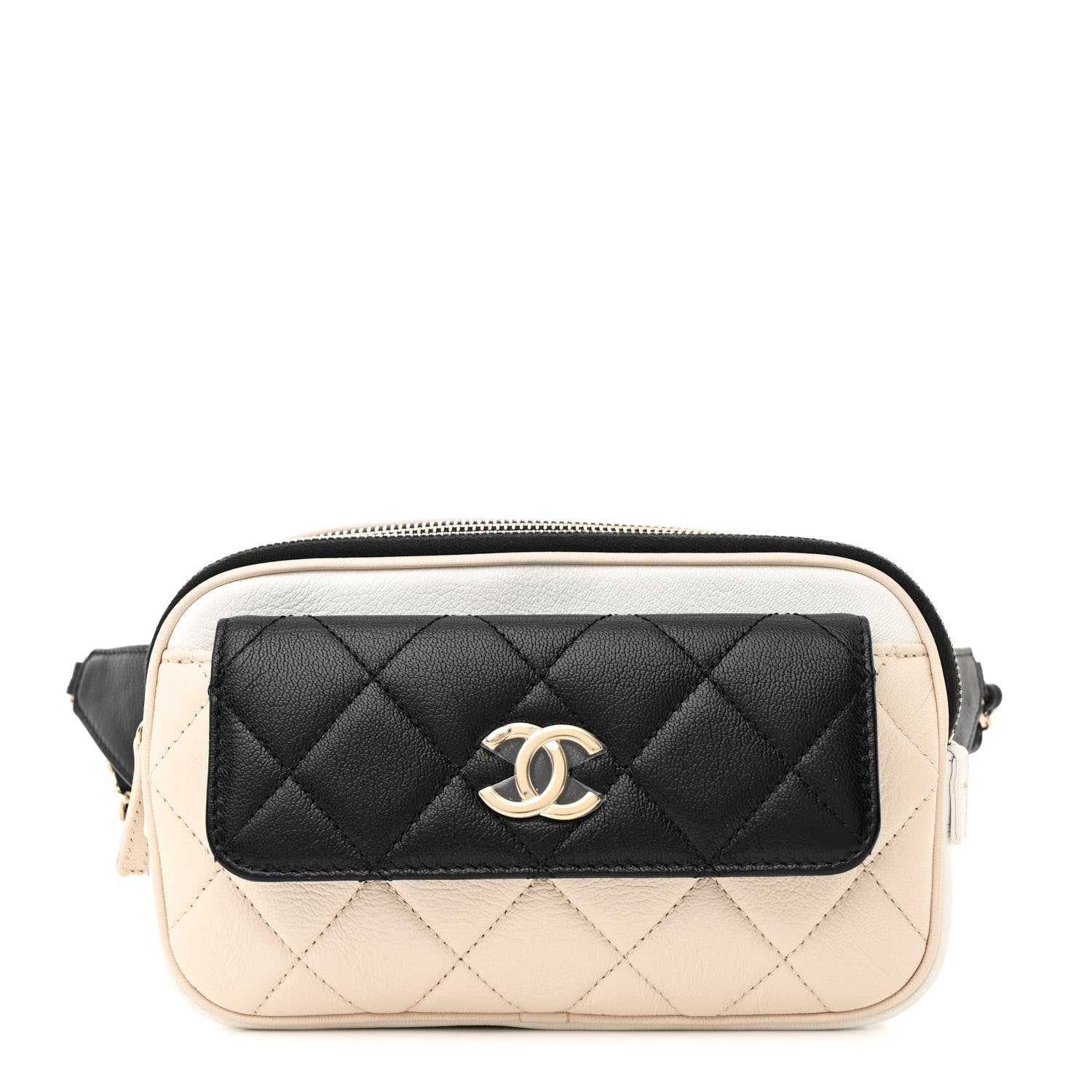 Chanel Goatskin Quilted Waist Bag Beige White Black 1 of 11